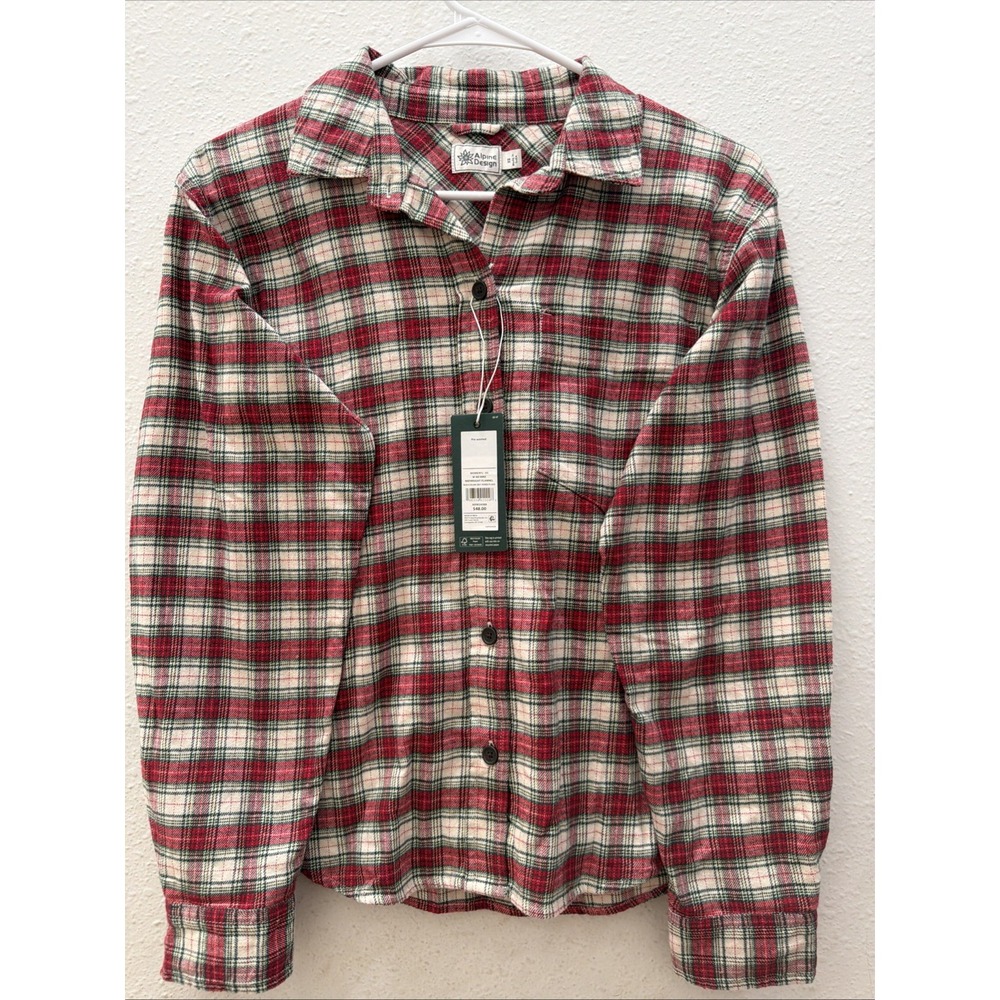 Alpine Design Flannel Button Shirt Women Size XS Red Cream Plaid NWT